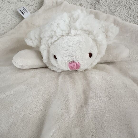 Crevent Cream Colored Lamb Sheep Lovey Baby Security Blanket Knotted Corners - Picture 2 of 6